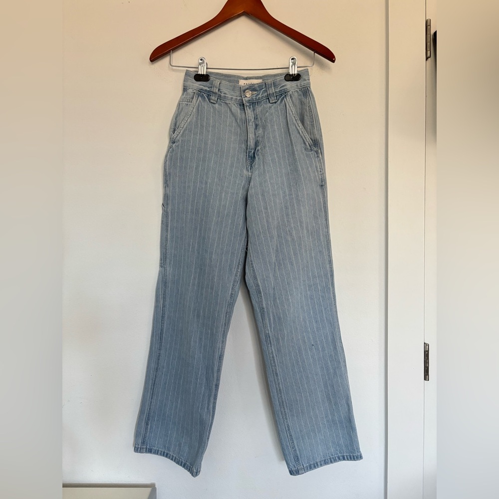 PAC SUN PINSTRIPE CARGO STRAIGHT LEG LIGHT WASH JEANS SZ 24